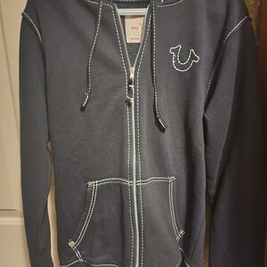 True Religion Black Zip-Up Jacket with White Stitching